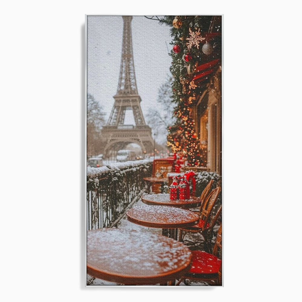 Tablou canvas cu tablou canvas cu turnul eiffel iarna, in rama de aluminiu argintiu
